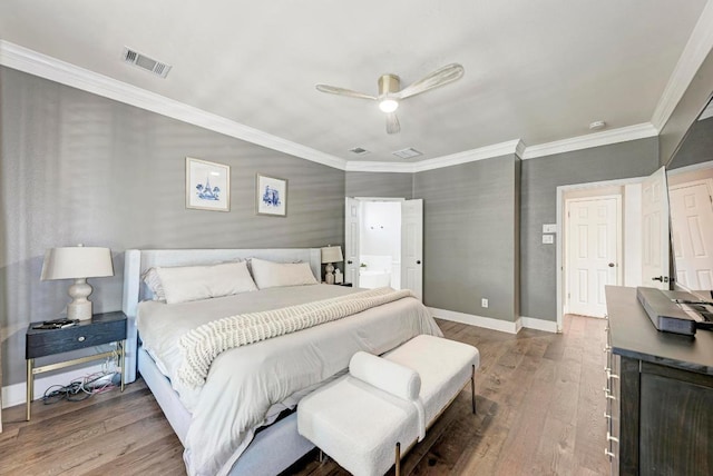 2407 Powderham Ln S, Cedar Park, TX 78613 - bedroom featuring wood finished floors, ornamental molding, baseboards, and ceiling fan