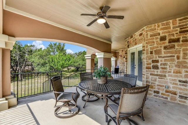 9501 Derecho Bnd, Austin, TX 78737 - view of patio / terrace featuring a ceiling fan, french doors, and outdoor dining space