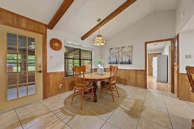 300 W Sequoia Spur, Georgetown, TX 78628 - dining room featuring a wainscoted wall, wooden walls, a textured ceiling, and light tile patterned floors