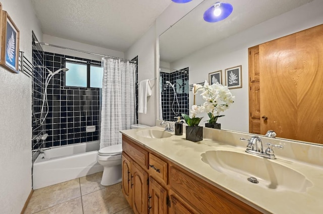 300 W Sequoia Spur, Georgetown, TX 78628 - bathroom featuring shower / tub combo with curtain, double vanity, toilet, and tile patterned flooring