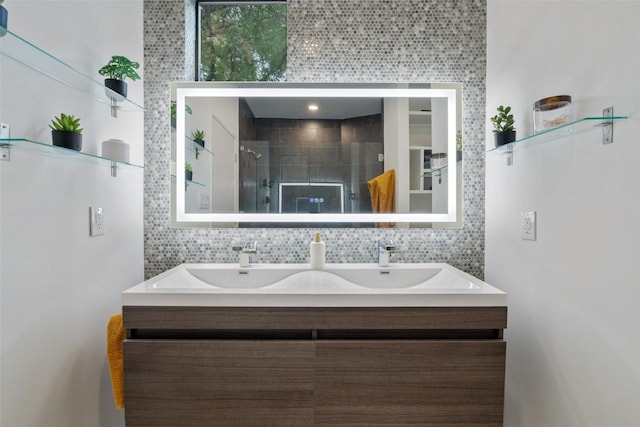 2001 Whitebead Trl, Austin, TX 78734 - bathroom featuring double vanity and a tile shower