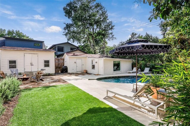 3202 Beverly Rd, Austin, TX 78703 - back of house with a patio, an outbuilding, an outdoor pool, and a gazebo
