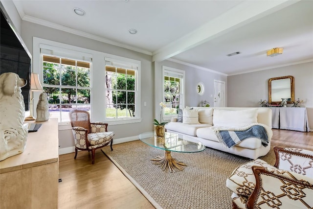 3202 Beverly Rd, Austin, TX 78703 - living room featuring light wood finished floors and crown molding