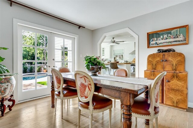 3202 Beverly Rd, Austin, TX 78703 - dining space with light wood-style floors and a ceiling fan