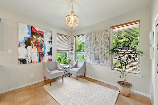 601 Harris Dr, Austin, TX 78737 - sitting room with a chandelier, tile patterned floors, and baseboards