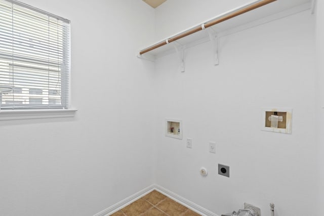 16304 Fincastle Dr, Austin, TX 78717 - laundry room with hookup for a gas dryer, electric dryer hookup, washer hookup, baseboards, and light tile patterned floors