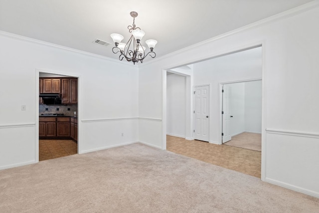 16304 Fincastle Dr, Austin, TX 78717 - unfurnished room with a chandelier, light colored carpet, ornamental molding, and baseboards