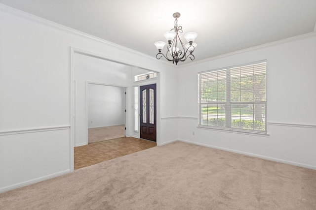16304 Fincastle Dr, Austin, TX 78717 - carpeted empty room with a chandelier, crown molding, and baseboards
