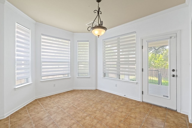 16304 Fincastle Dr, Austin, TX 78717 - unfurnished dining area featuring crown molding, light tile patterned floors, and baseboards