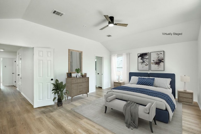 2106 Lobelia Dr, Cedar Park, TX 78613 - bedroom with lofted ceiling, light wood-type flooring, baseboards, and ceiling fan