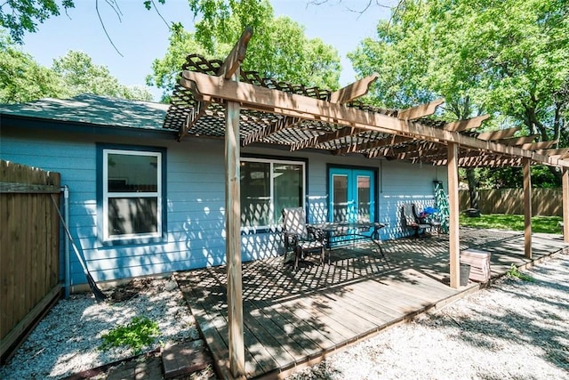 6009 Baton Rouge Dr, Austin, TX 78727 - back of property with a pergola, a deck, and french doors