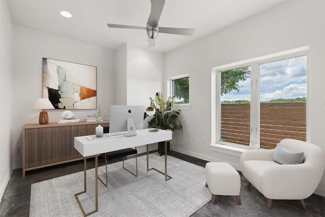 1500 Summit St Unit 4, Austin, TX 78741 - office area with baseboards, ceiling fan, and recessed lighting