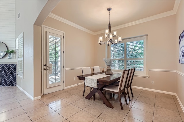 2503 Kinclaven Ct, Cedar Park, TX 78613 - dining area with plenty of natural light, a chandelier, ornamental molding, and light tile patterned flooring