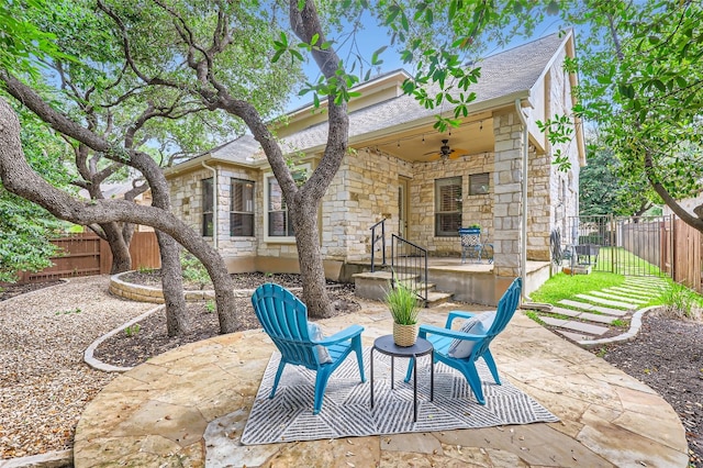 2503 Kinclaven Ct, Cedar Park, TX 78613 - fenced backyard featuring a ceiling fan and a patio area
