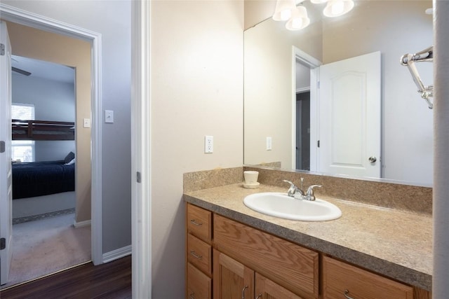 11525 Fm 86th Rd, Lockhart, TX 78644 - bathroom with vanity, wood finished floors, and baseboards
