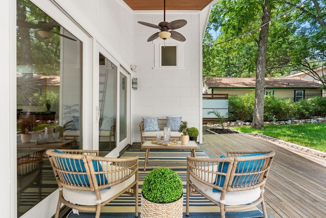 2004 Bremen St, Austin, TX 78703 - view of wooden balcony with ceiling fan and a wooden deck