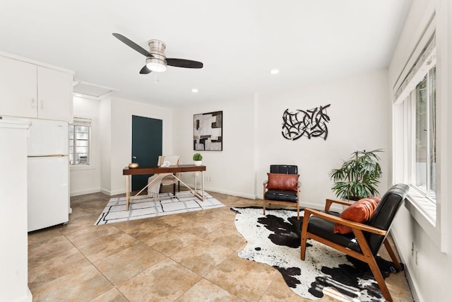2004 Bremen St, Austin, TX 78703 - office area with a ceiling fan, light tile patterned floors, recessed lighting, and baseboards