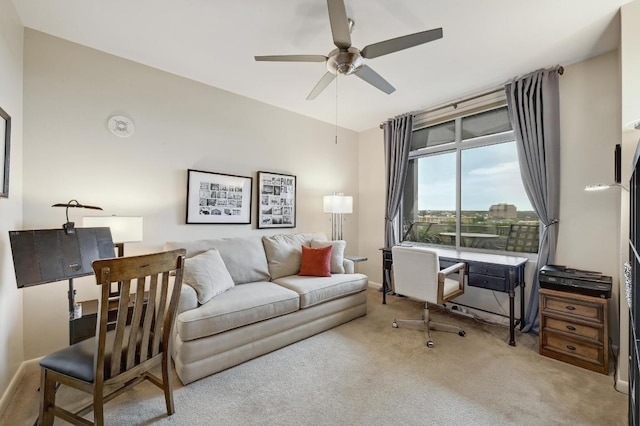 54 Rainey St Unit 814, Austin, TX 78701 - carpeted home office with ceiling fan and baseboards