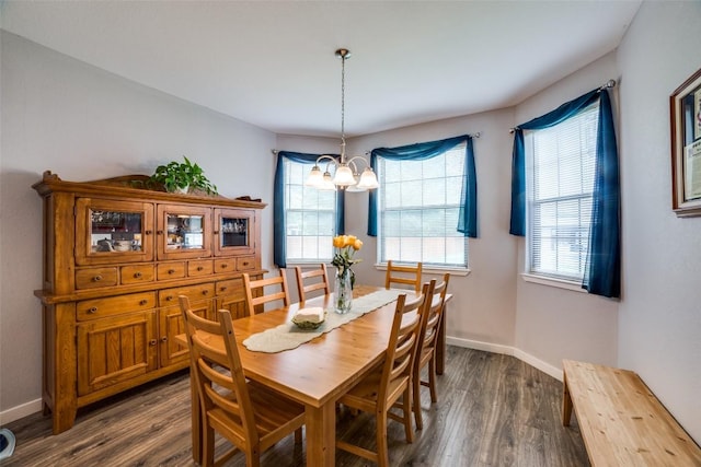 211 Spring Garden Dr, Hutto, TX 78634 - dining room with a chandelier, dark wood-style floors, and baseboards