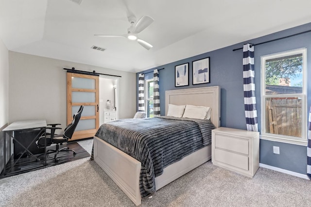 3312 Broken Spoke Trl, Georgetown, TX 78628 - bedroom with multiple windows, light colored carpet, and a barn door