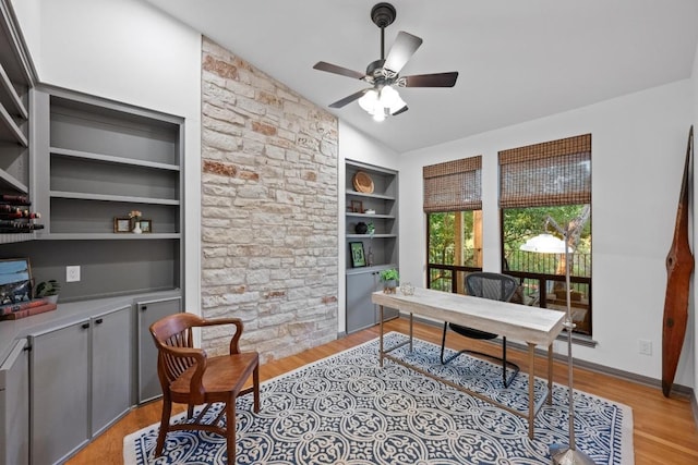3101 Fleece Flower Cv, Austin, TX 78735 - office featuring vaulted ceiling, a ceiling fan, and light wood-type flooring