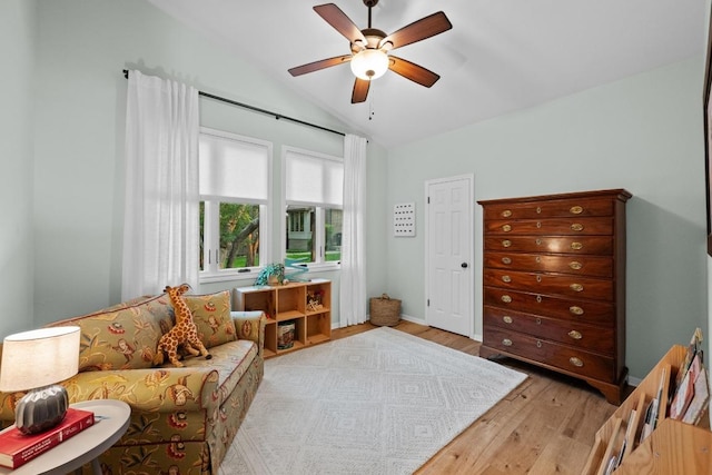 3101 Fleece Flower Cv, Austin, TX 78735 - sitting room featuring lofted ceiling, wood finished floors, and ceiling fan