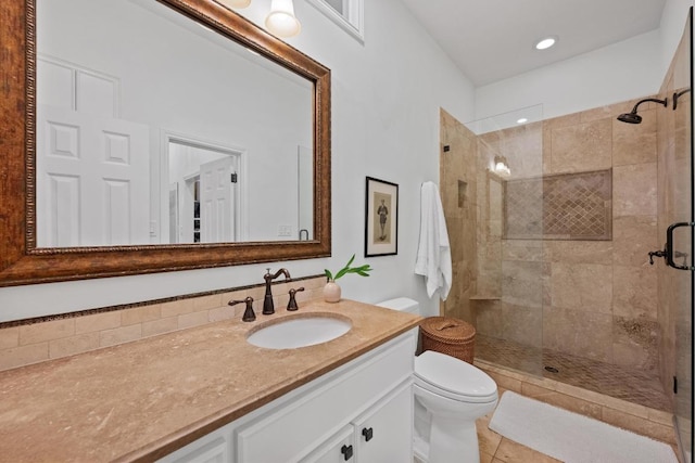 3101 Fleece Flower Cv, Austin, TX 78735 - bathroom featuring a shower stall, vanity, toilet, and tile patterned floors