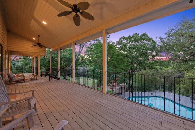 3101 Fleece Flower Cv, Austin, TX 78735 - deck at dusk featuring ceiling fan and a patio area