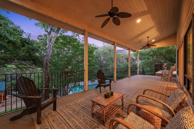 3101 Fleece Flower Cv, Austin, TX 78735 - deck at dusk with a ceiling fan