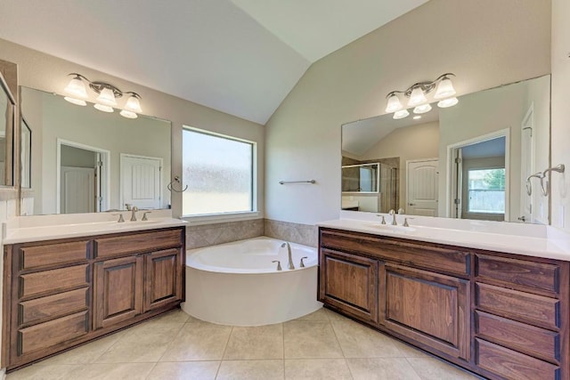 1803 Valle Verde Dr, Cedar Park, TX 78641 - full bath with vaulted ceiling, a stall shower, healthy amount of natural light, and two vanities