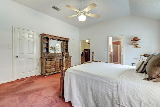 900 Cedar Park Dr, Cedar Park, TX 78613 - carpeted bedroom with lofted ceiling, a ceiling fan, and ensuite bathroom