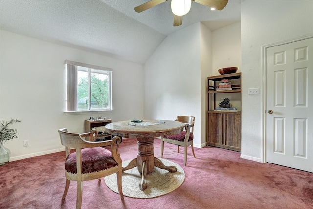 900 Cedar Park Dr, Cedar Park, TX 78613 - dining room featuring carpet floors, a ceiling fan, lofted ceiling, and baseboards