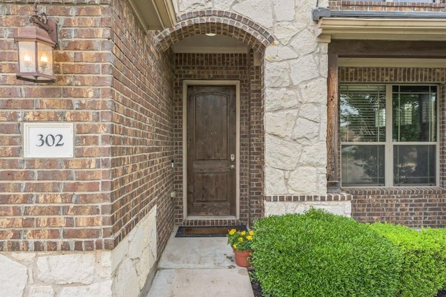 302 Emory Fields Dr, Hutto, TX 78634 - view of exterior entry featuring brick siding and stone siding