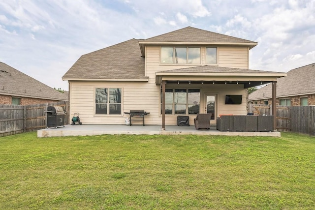 302 Emory Fields Dr, Hutto, TX 78634 - rear view of house featuring a patio, outdoor lounge area, and roof with shingles