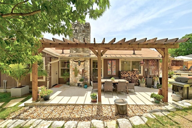 2406 Shiloh Dr, Austin, TX 78745 - rear view of house featuring a pergola, a patio, and outdoor dining space