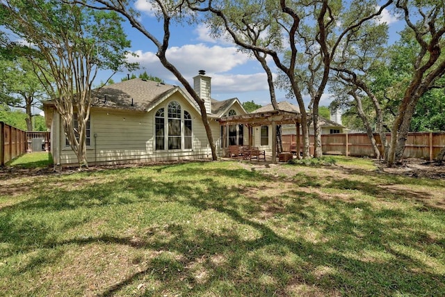 5405 Apache Creek Cv, Austin, TX 78735 - back of property with a chimney, central AC unit, a pergola, and a patio area
