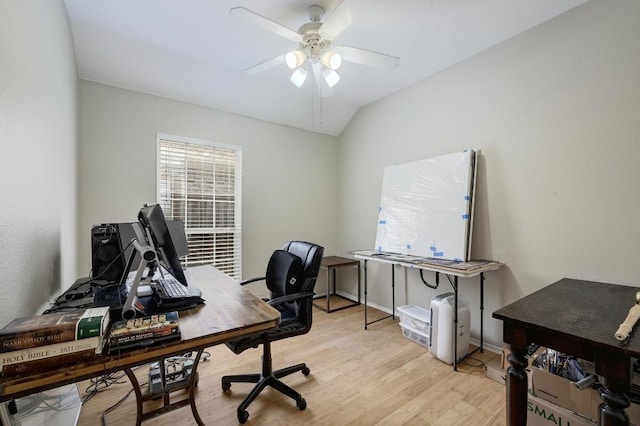 5405 Apache Creek Cv, Austin, TX 78735 - home office with light wood-type flooring, ceiling fan, and vaulted ceiling