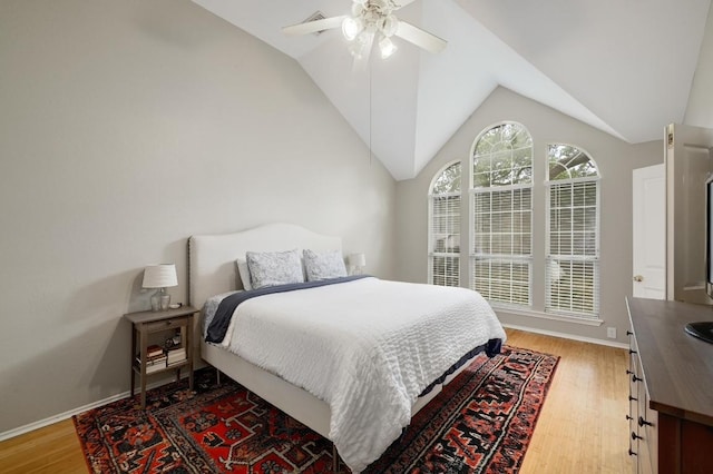 5405 Apache Creek Cv, Austin, TX 78735 - bedroom with light wood-style floors, lofted ceiling, baseboards, and ceiling fan
