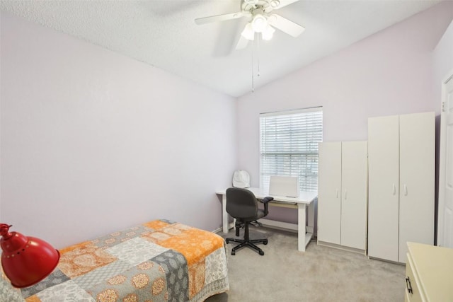 17008 Cactus Blossom Dr, Pflugerville, TX 78660 - bedroom featuring vaulted ceiling, light carpet, and ceiling fan