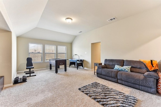 2415 Berkshire Way, Cedar Park, TX 78613 - living room featuring carpet and vaulted ceiling