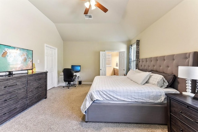 2415 Berkshire Way, Cedar Park, TX 78613 - bedroom featuring light colored carpet, lofted ceiling, an office area, and ceiling fan
