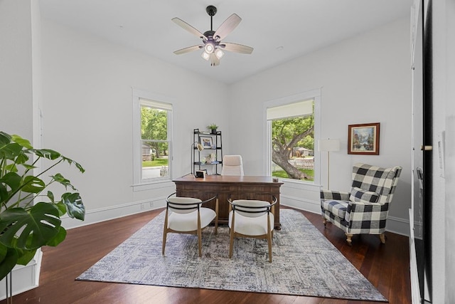 1502 S Elm St, Georgetown, TX 78626 - office area with healthy amount of natural light, ceiling fan, and dark wood-style flooring