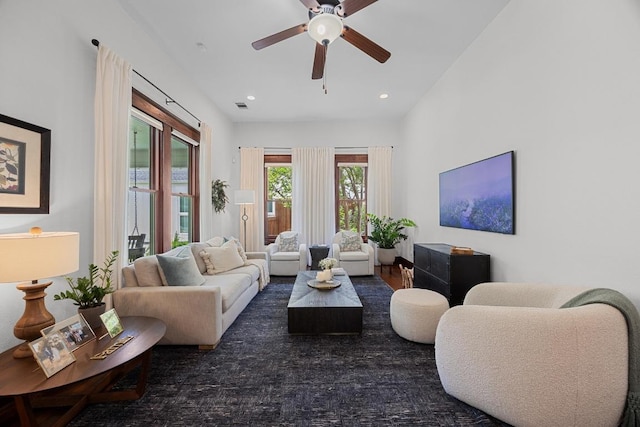 1502 S Elm St, Georgetown, TX 78626 - living room with ceiling fan and recessed lighting