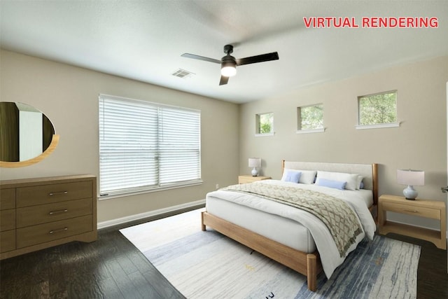 2937 Castellan Ln, Round Rock, TX 78665 - bedroom with dark wood-style floors and ceiling fan