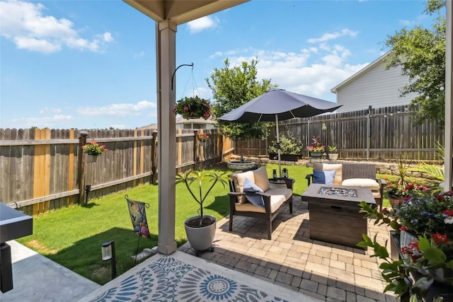 10901 Rome Ave, Austin, TX 78747 - fenced backyard featuring a fire pit and a patio
