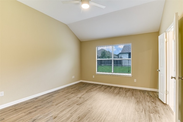 168 Hickory Ln, Georgetown, TX 78633 - empty room with light wood-style floors, lofted ceiling, and ceiling fan
