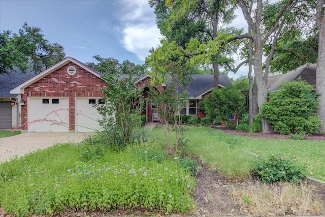 7925 Wheel Rim Cir, Austin, TX 78749 - view of front of property featuring brick siding, a garage, a front yard, driveway, and roof with shingles