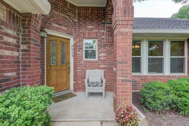 7925 Wheel Rim Cir, Austin, TX 78749 - view of exterior entry featuring brick siding and roof with shingles