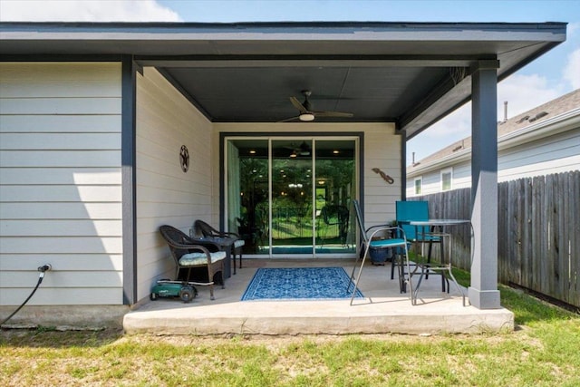 129 Lacey Oak Loop, San Marcos, TX 78666 - view of patio featuring a ceiling fan