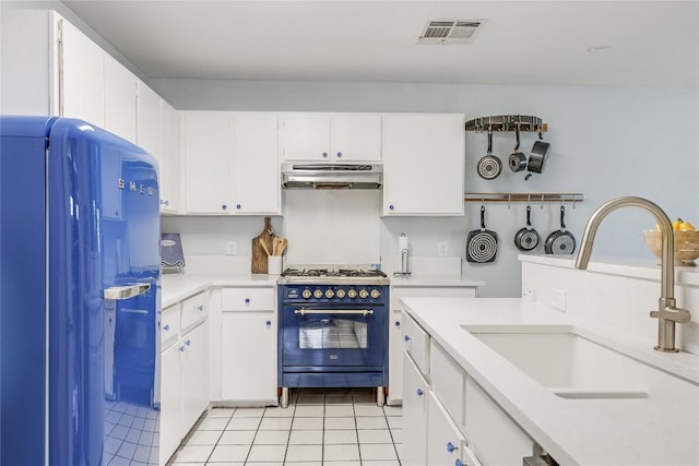 12319 Emery Oaks Rd, Austin, TX 78758 - kitchen featuring fridge, gas stove, a sink, under cabinet range hood, and light countertops